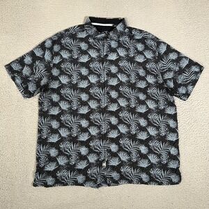 Nat Nast Shirt Mens Large Blue Floral Hawaiian Silk Blend Button Up‎ Casual Logo